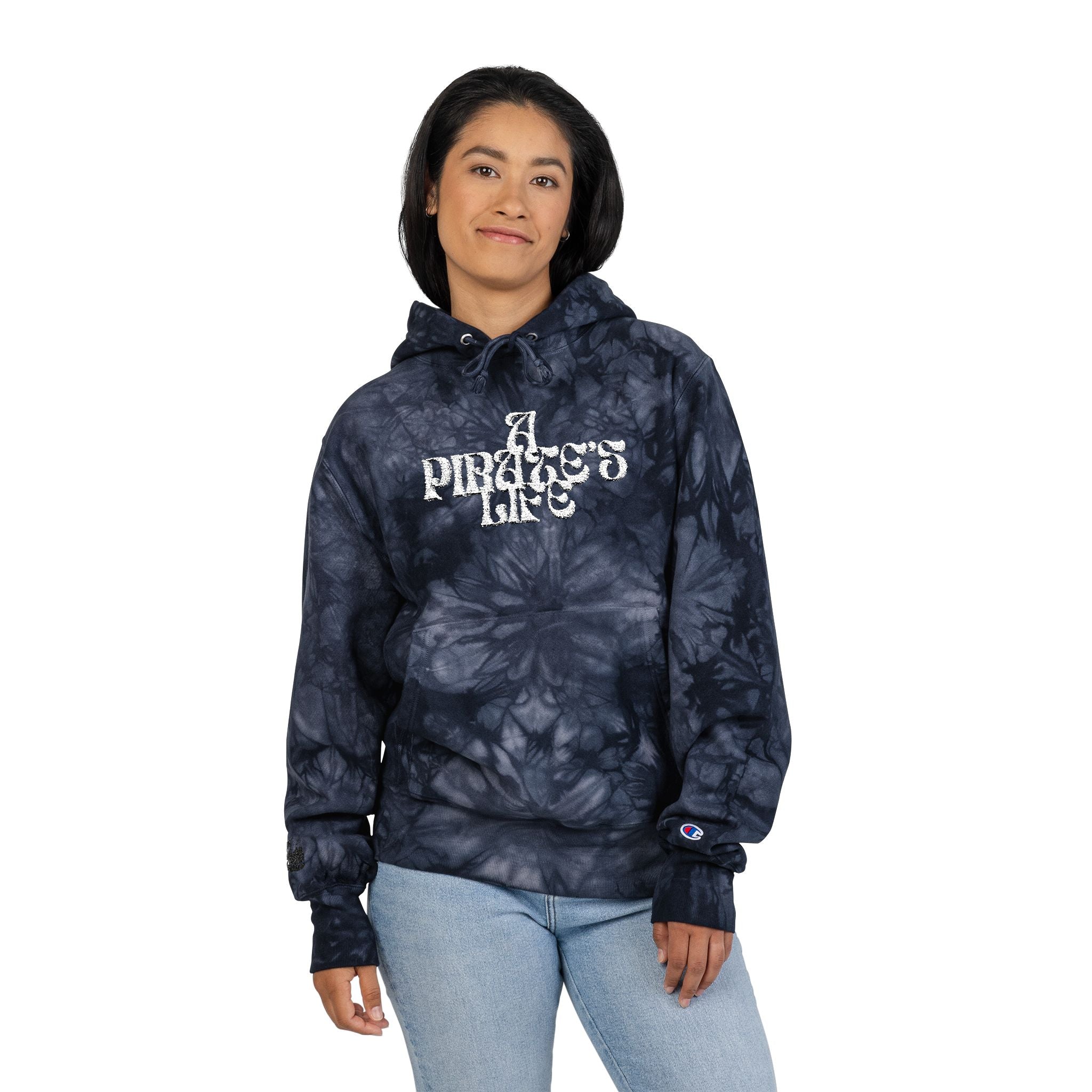 A Pirate's Life Tie-Dye Embroidered Hoodie Dark Marble
