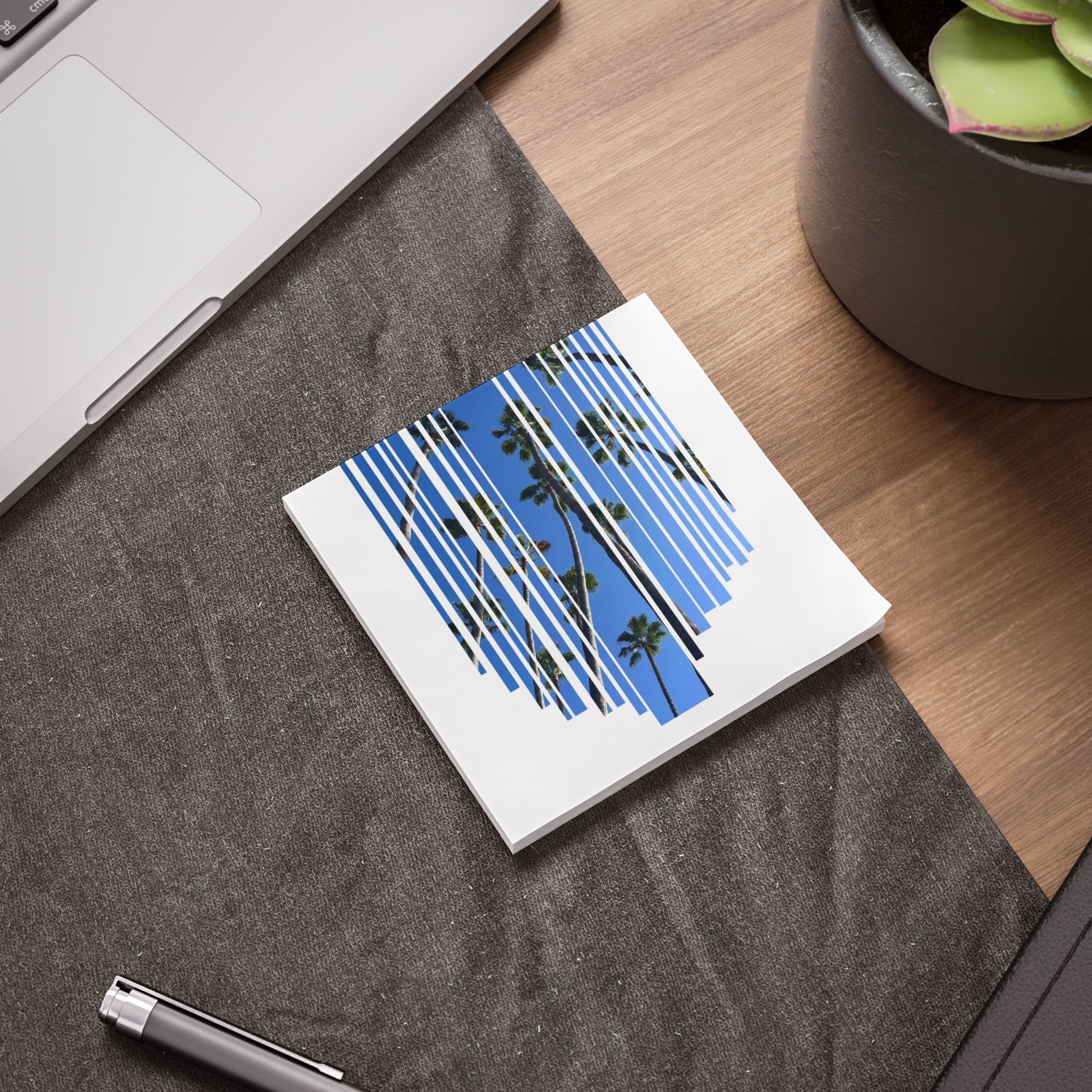 CA Palm Stripe Heart Post-it® Note Pads — Tropical Blue Sticky Notes